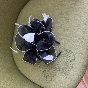 Elegant Black Fascinator with White Accents